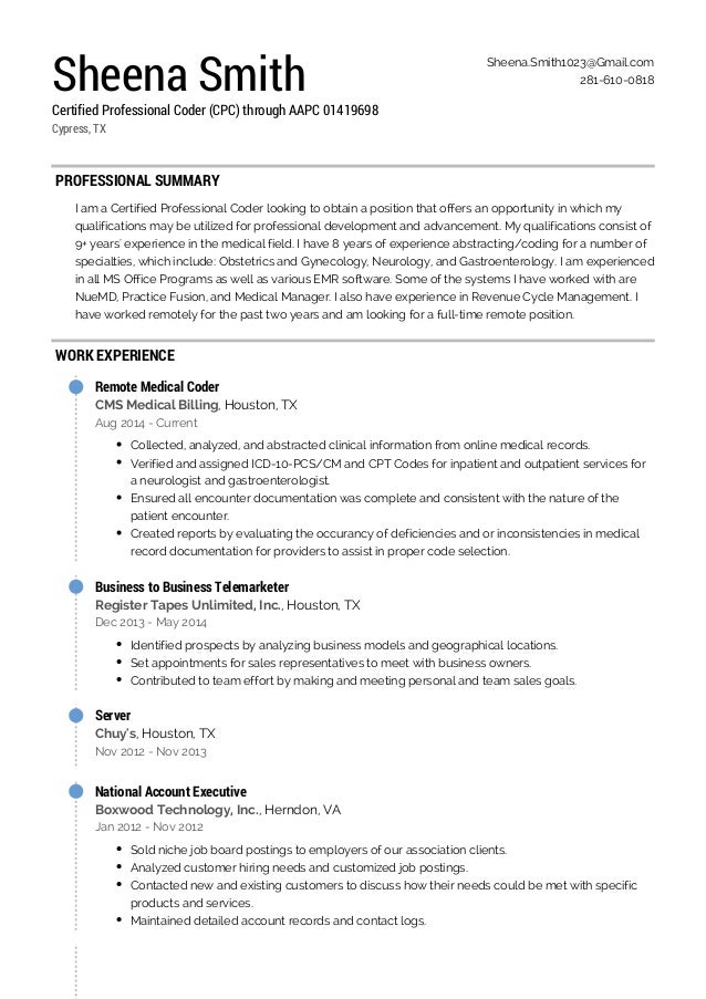 sheena smith resume 2016 medical coder resume