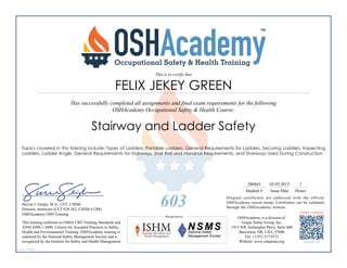 Felix Osha Certificate