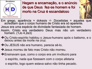 A separação entre igreja e sinagoga estava completa.
A controvérsia sobre justificação pela fé versus obras já
tinha acabado e a entrada de gentios na Igreja com
sua herança e pensamento filosófico começava a
afetar o ensino doutrinário.
Havia interesse na pessoa de Cristo, mas quem era?
Se era Deus, como pode morrer?
Se morreu, como poderia ser Deus?
Muitas soluções foram propostas para este dilema, e o
debate sobre a natureza de Cristo ocupou o
pensamento dos líderes da Igreja e as discussões em
conselhos até o quinto século.
Igreja sinagoga mesquita
 