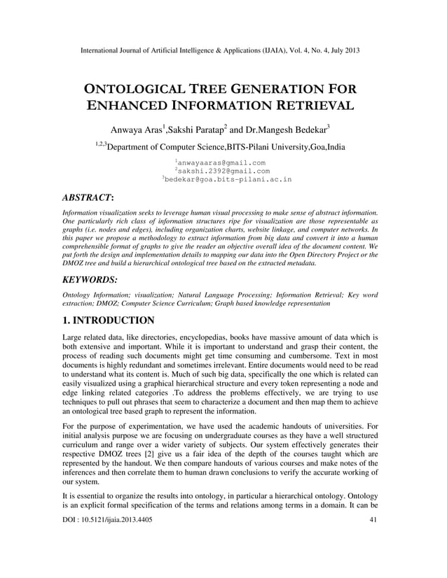 ONTOLOGICAL TREE GENERATION FOR ENHANCED INFORMATION RETRIEVAL | PDF
