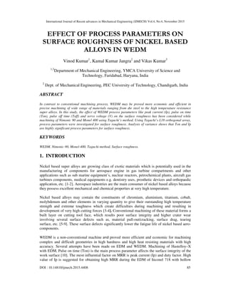 EFFECT OF PROCESS PARAMETERS ON SURFACE ROUGHNESS OF NICKEL BASED ...
