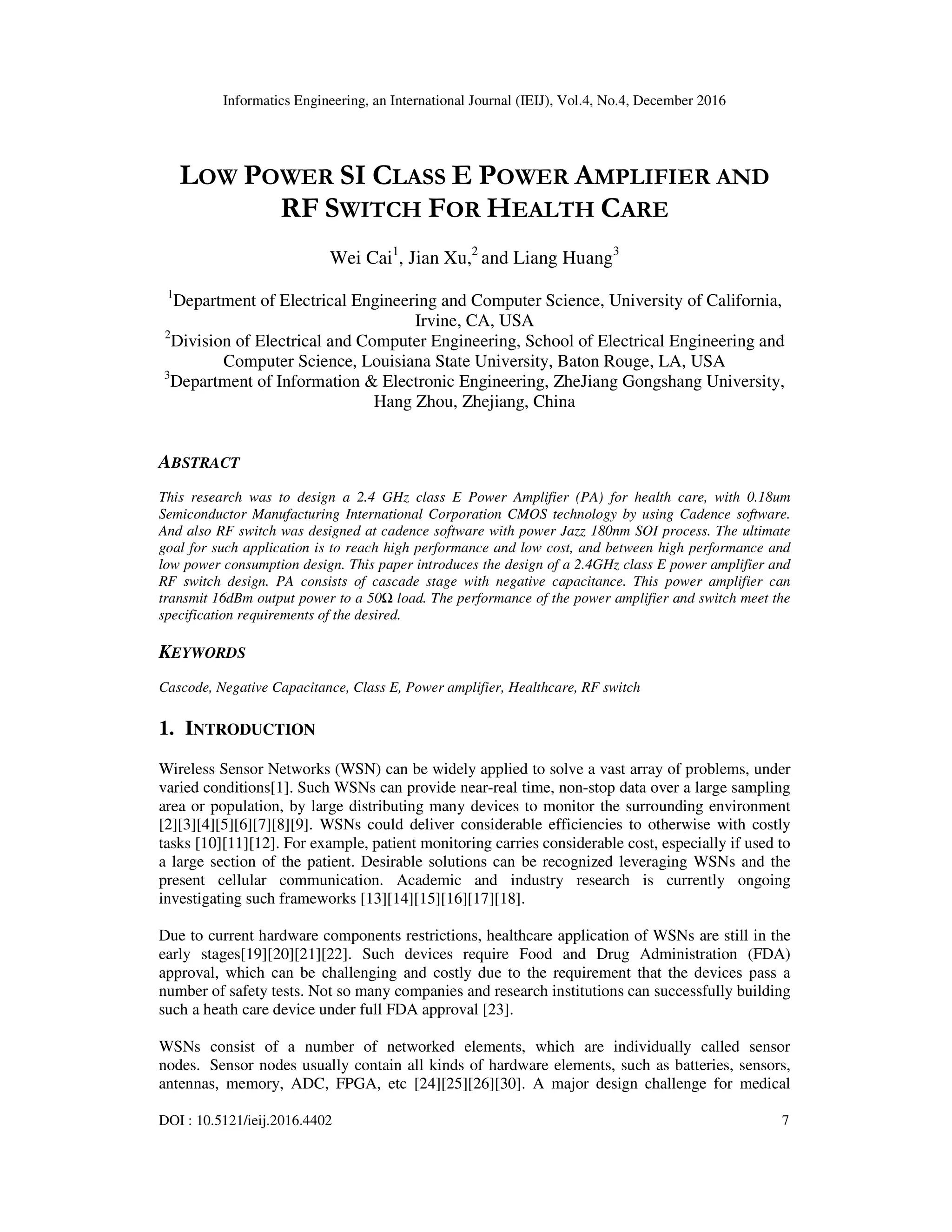 LOW POWER SI CLASS E POWER AMPLIFIER AND RF SWITCH FOR HEALTH CARE | PDF