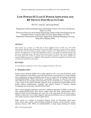 LOW POWER SI CLASS E POWER AMPLIFIER AND RF SWITCH FOR HEALTH CARE | PDF