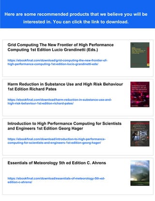 The Use of High Persormance Computing in Meteorology 1st Edition Walter ...