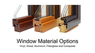Window Material Options
Vinyl, Wood, Aluminum, Fiberglass and Composite
 