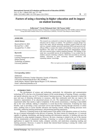 Factors of using e-learning in higher education and its impact on ...