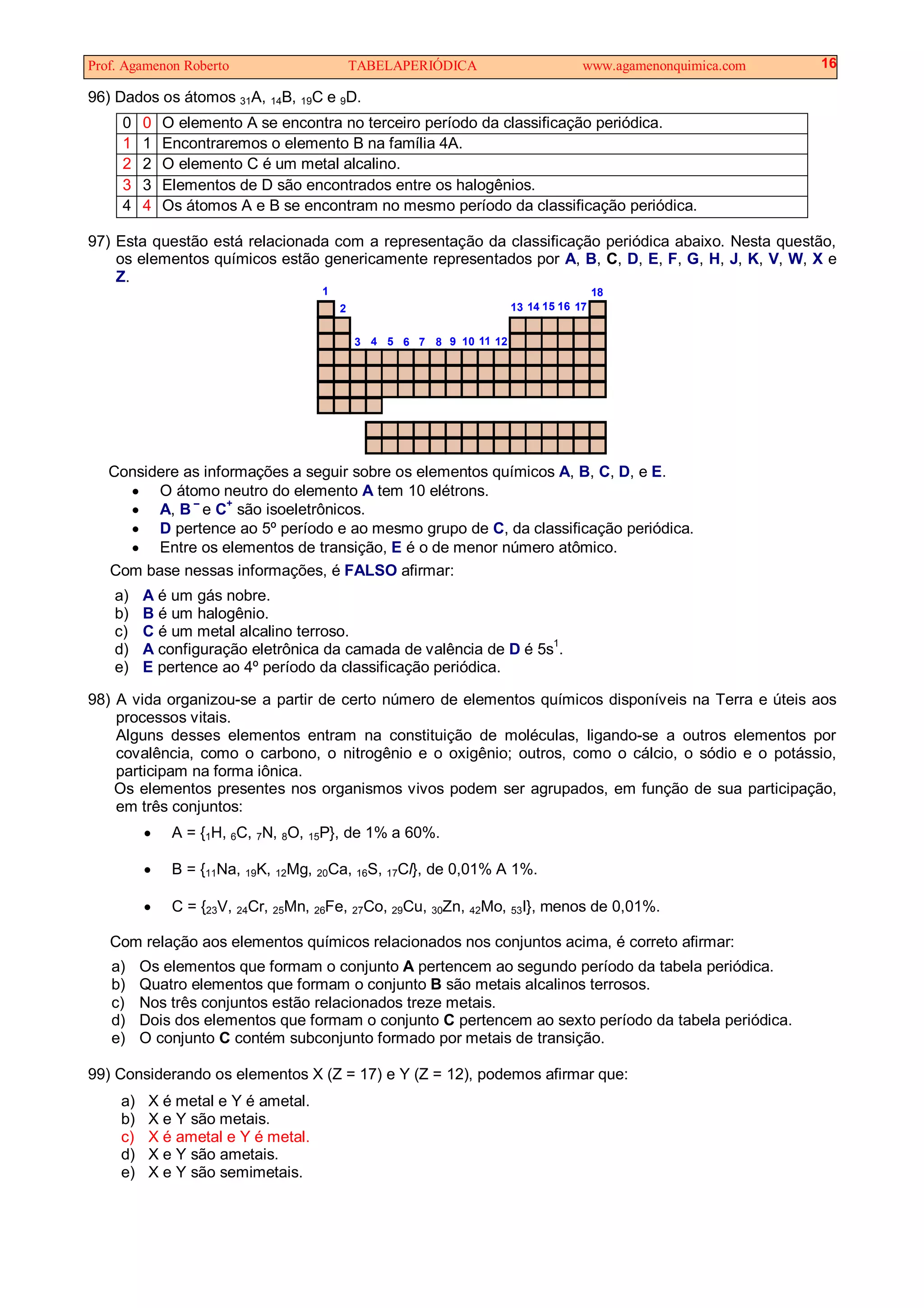 exercicios-de-tabela-periodica-profº-agamenon-roberto | PDF | Chemistry ...