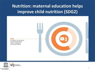 Nutrition: maternal education helps
improve child nutrition (SDG2)
8
 