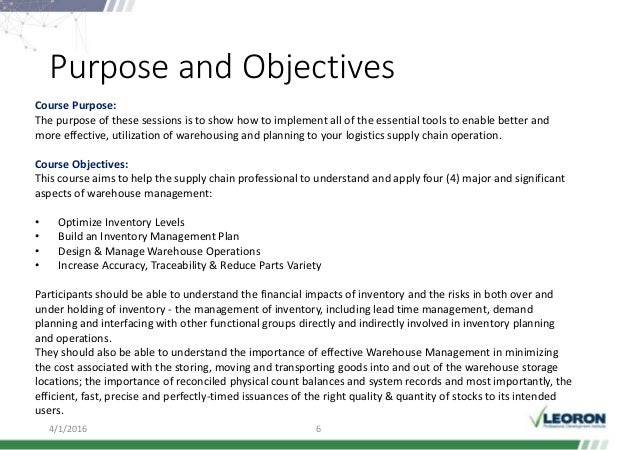 warehouse objectives