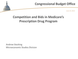 Congressional Budget Office
Competition and Bids in Medicare’s
Prescription Drug Program
June 23, 2013
Andrew Stocking
Microeconomic Studies Division
 