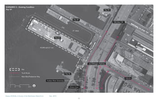 50
Heavy Lift/RoRo: A Study of the Manhattan Waterfront	 Dec, 2015
57th St
Pier 97
21' deep
Pier 98
Pier 99
Pier 96
Clinton Cove
Joe DiMaggio Highway
12th Ave / 9A
Hudson River Greenway
110'
670'
93,000 sqft (2.1 ac)
Truck Route
Site
Main Bike/Pedestrian Way
50 100 200 ft0
SCENARIO 3 – Existing Condition
Pier 97
 