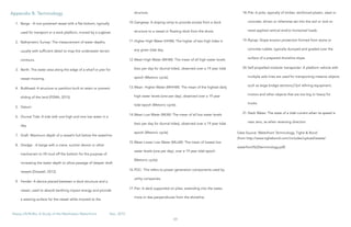 68
Heavy Lift/RoRo: A Study of the Manhattan Waterfront	 Dec, 2015
Appendix B. Terminology
1.	 Barge - A non-powered vessel with a flat bottom, typically
used for transport or a work platform, moved by a tugboat.
2.	 Bathymetric Survey: The measurement of water depths,
usually with sufficient detail to map the underwater terrain
contours.
3.	 Berth: The water area along the edge of a wharf or pier for
vessel mooring.
4.	 Bulkhead: A structure or partition built to retain or prevent
sliding of the land (FEMA, 2015).
5.	 Datum:
6.	 Diurnal Tide: A tide with one high and one low water in a
day.
7.	 Draft: Maximum depth of a vessel’s hull below the waterline.
8.	 Dredge - A barge with a crane, suction device or other
mechanism to lift mud off the bottom for the purpose of
increasing the water depth to allow passage of deeper draft
vessels (Doswell, 2012).
9.	 Fender: A device placed between a dock structure and a
vessel, used to absorb berthing impact energy and provide
a wearing surface for the vessel while moored to the
structure.
10.	Gangway: A sloping ramp to provide access from a dock
structure to a vessel or floating dock from the shore.
11.	Higher High Water (HHW): The higher of two high tides in
any given tidal day.
12.	Mean High Water (MHW): The mean of all high water levels
(two per day for diurnal tides), observed over a 19 year tidal
epoch (Metonic cycle).
13.	Mean Higher Water (MHHW): The mean of the highest daily
high water levels (one per day), observed over a 19 year
tidal epoch (Metonic cycle).
14.	Mean Low Water (MLW): The mean of all low water levels
(two per day for diurnal tides), observed over a 19 year tidal
epoch (Metonic cycle).
15.	Mean Lower Low Water (MLLW): The mean of lowest low
water levels (one per day), over a 19 year tidal epoch
(Metonic cycle).
16.	PGC: This refers to power generation components used by
utility companies.
17.	Pier: A deck supported on piles, extending into the water,
more or less perpendicular from the shoreline.
18.	Pile: A pole, typically of timber, reinforced plastic, steel or
concrete, driven or otherwise set into the soil or rock to
resist applied vertical and/or horizontal loads.
19.	Riprap: Slope erosion protection formed from stone or
concrete rubble, typically dumped and graded over the
surface of a prepared shoreline slope.
20.	Self propelled modular transporter: A platform vehicle with
multiple axle lines are used for transporting massive objects
such as large bridge sections,[1]oil refining equipment,
motors and other objects that are too big or heavy for
trucks.
21.	Slack Water: The state of a tidal current when its speed is
near zero, as when reversing direction
Data Source: Waterfront Terminology, Tighe & Bond
(from http://www.tighebond.com/includes/upload/assets/
waterfront%20terminology.pdf)
 