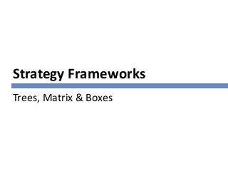 Strategy Frameworks
Trees, Matrix & Boxes

 