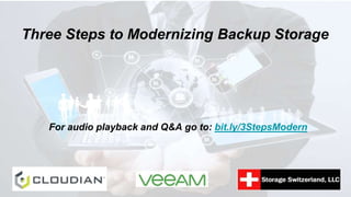 Three Steps to Modernizing Backup Storage
For audio playback and Q&A go to: bit.ly/3StepsModern
 