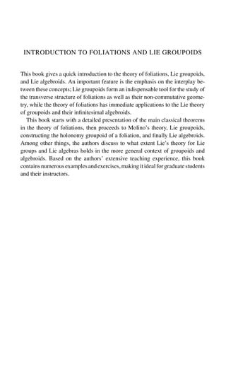 Groupoid Book Introduction To Foliations And Lie Groupoids Moerdijk I Mrcun J | PDF