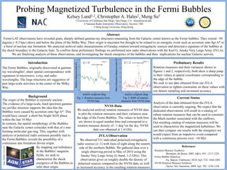 Probing Magnetized Turbulence in the Fermi Bubbles
Kelsey Lund1,2, Christopher A. Hales2, Meng Su3
1 University of California San Diego, San Diego, CA: klund@ucsd.edu
2 National Radio Astronomy Observatory, Socorro, NM
3 Hong Kong University, Hong Kong
Fermi-LAT observations have revealed giant, sharply defined gamma-ray structures emanating from the Galactic center known as the Fermi bubbles. They extend ~50
degrees (~8.5 kpc) above and below the plane of the Milky Way. Their origin is uncertain but thought to be related to an energetic event such as accretion onto Sgr A* or
a burst of nuclear star formation. We analyzed archival radio measurements of Faraday rotation toward extragalactic sources and detected a signature of the bubbles at
the shock boundary to the Galactic halo. To confirm these preliminary findings we performed new radio observations with the Karl G. Jansky Very Large Array (JVLA).
We are finalizing analysis of these observations, and investigating the shock energetics of the bubbles and their implications for nuclear Galactic activity.
Abstract
Introduction
The Fermi Bubbles, originally discovered at gamma-
ray wavelengths2, share spatial correspondence with
signatures in microwave, x-ray, and radio
wavelengths. The large structures are suggestive of
past large-scale activities in the center of the Milky
Way.
JVLA Observation
Background
Preliminary Results
Current Status
References
Galactic Longitude (deg)Galactic Longitude (deg)
RMSofRotationMeasure(radm2)
RotationMeasure(radm2)
The origin of the Bubbles is currently unclear..
The evidence of a large-scale, hard spectrum gamma-
ray jet-like structure supports the idea that the
Bubbles were caused by accretion onto Sgr A*. This
would have caused a short but bright AGN phase
within the last 10 Myr.
In contrast, the spatial morphology of the Bubbles
near the Galactic center coincides with that of a star-
forming molecular gas ring. This, together with
analysis of polarized radio emission possibly tied to
the Fermi Bubbles, reveals the possibility of a
continuous star formation driven origin.
By mapping out turbulence
in the Bubbles’ magnetic
fields, we seek to
characterize the shock
energetics of the Bubbles to
infer their origin.
We observed 511 individual polarized extragalactic
radio sources (z~1) with lines of sight along the eastern
side of the northern Bubble. We gathered data over a
single observing period in May of 2016 using the
Jansky Very Large Array (L-band, 1-2 GHz). This
observation gives us roughly double the density of
polarized sources compared to the NVSS data, as well
as increased accuracy in the resulting rotation measures.
Fig. 1: Rotation measures from
NVSS Data
Analysis of the data obtained from the JVLA
observation is currently ongoing. We expect that the
dedicated observations will result in a catalog of
robust rotation measures that can be used to constrain
the Mach number associated with the outflows.
Our resulting catalog of rotation measures will be
used to characterize the magnetized turbulence. We
can then compare our results with the energetics we
would expect from an impulsive event compared
with a continuous process over ~10 Myr.
-Rotation Measure Synthesis:
-Brentjens, de Bruyn, 2005, A&A, 441: 1217-1228
-Fermi Bubble Detection:
-Su, Slatyer, Finkbeiner, 2010, ApJ, 724: 1044-1082
-NVSS Rotation Measure Synthesis:
-Taylor, Stil, Sunstrom, 2009, ApJ, 702: 1230-1236
Image:DurhamUniversity
Fig. 2: RMS of rotation
measures from NVSS Data
NVSS Data
We analyzed archival rotation measures of NVSS data
to plot the rotation measures and their variances near
the edge of the Fermi Bubbles. The values in both bins
are shown in equal number bins and correspond to a
rotation measure density of ~1 deg-2on the sky. NVSS
data was obtained at 1.4 GHz.
Rotation measures and their variances shown in
figures 1 and 2, respectively, both show a sharp jump
in their values at spatial coordinates corresponding to
the edge of the bubble.
We seek to use data obtained from our JVLA
observation to tighten constraints on these values with
our denser sampling and increased accuracy.
 