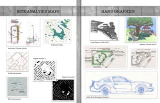 HAND GRAPHICS
Garden (Winter 2010) 
Train Station (Fall 2010) 
Bus Loop ( Winter 2009) 
2005 Ford Mustang (Grade 9)
Figure Ground 2
Figure Ground 1.
Trafﬁc Movement
Word Association
Vegetation Map
SITE ANALYSIS MAPS
 