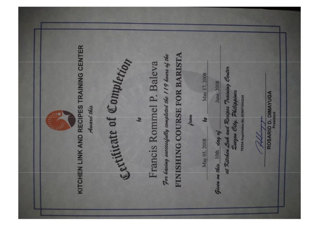 Barista Training Certifiate