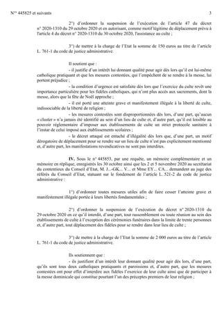 N°s
445825 et suivants 3
2°) d’ordonner la suspension de l’exécution de l’article 47 du décret
n° 2020-1310 du 29 octobre ...