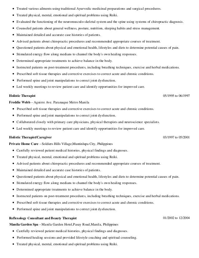 Resume for reflexology