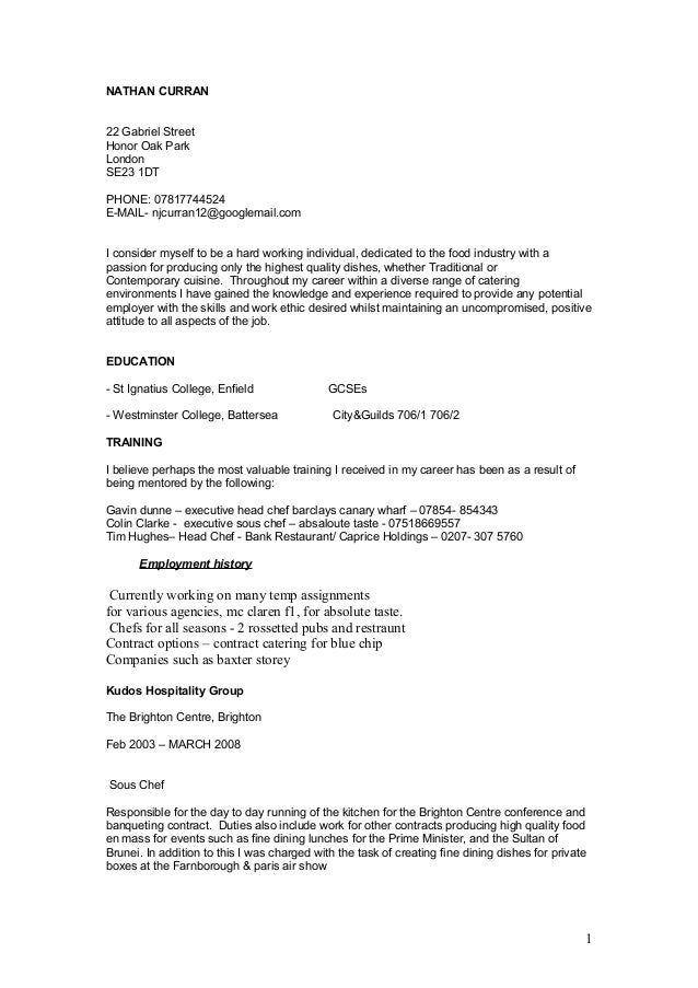 Cv Nathan Curran Sous Chef 2011