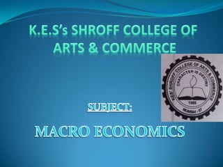 K.E.S’s SHROFF COLLEGE OF  ARTS & COMMERCE SUBJECT: MACRO ECONOMICS 