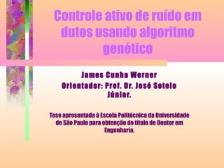Controle ativo de ruído em
dutos usando algoritmo
genético
James Cunha Werner
Orientador: Prof. Dr. José Sotelo
Júnior.
Tese apresentada à Escola Politécnica da Universidade
de São Paulo para obtenção do título de Doutor em
Engenharia.
 