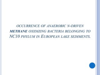 OCCURRENCE OF ANAEROBIC N-DRIVEN
METHANE OXIDIZING BACTERIA BELONGING TO
NC10 PHYLUM IN EUROPEAN LAKE SEDIMENTS.
 