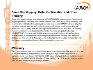 Same Day Shipping, Order Confirmation and Order
Tracking
Once your order is placed for the Burndy YAV2CL2TC14E1FX, you may select from several
shipping methods, including UPS, Federal Express, DHL, USPS, 3 day, 2 day, overnight and
international methods. Orders received and approved before 3PM EST will generally ship
the same business day. You will receive an order confirmation email for your Burndy
YAV2CL2TC14E1FX along with the tracking number as soon as it is available. The tracking
number will allow you to track your shipment in real time. We pack the Burndy
YAV2CL2TC14E1FX in anti-static bubble wrap to ensure safe delivery. We will combine
multiple items in one shipment whenever possible to save on shipping time and costs.
Because we have several distribution points and vendor locations, sometimes orders will
be divided into multiple shipments, but never at extra cost to you.
_______________________________________
Warranty
Every item you purchase from us includes a warranty and our hassle-free return policy. We
stand by our product and your satisfaction is our goal. If you ever have questions or
concerns about your Burndy YAV2CL2TC14E1FX order, simply contact our Customer Service
Department at 877-878-9134, Monday - Friday, 9 AM - 5 PM EST. Friendly customer service
reps are available to assist you with your order.
 