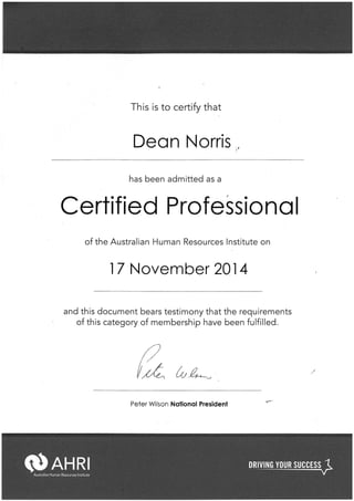 AHRI - Certified Professional Dean Norris