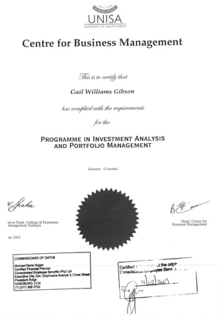 Investment analysis certificate