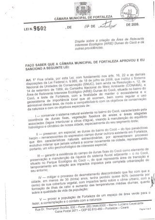 Texto integral da Lei 9502/09 - Arie das Dunas do Cocó