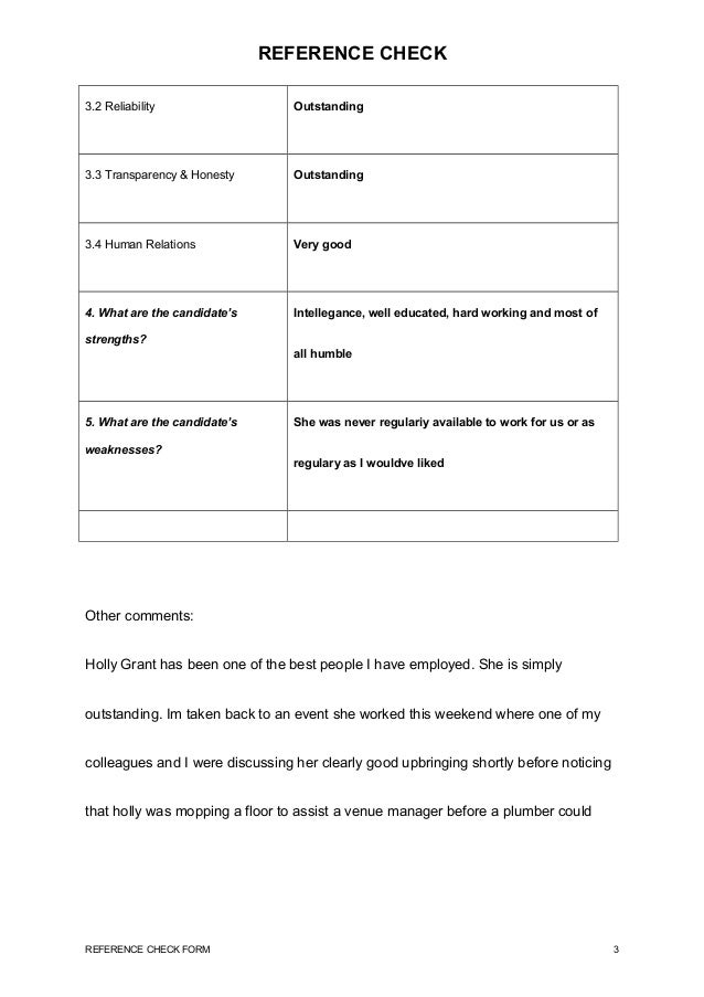 reference check form