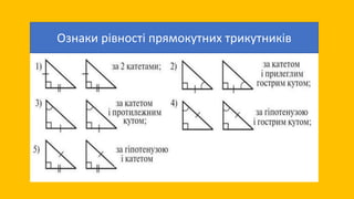 Ознаки рівності прямокутних трикутників
 
