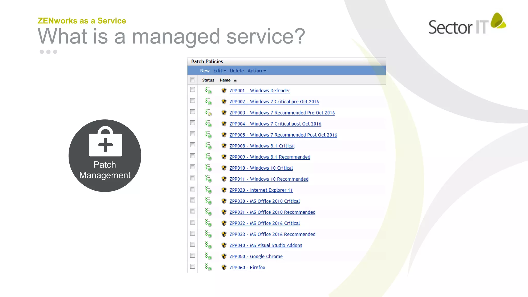 Patch
Management
ZENworks as a Service
What is a managed service?
 