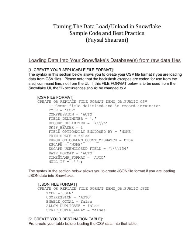 Load & Unload Data TO and FROM Snowflake (By Faysal Shaarani)