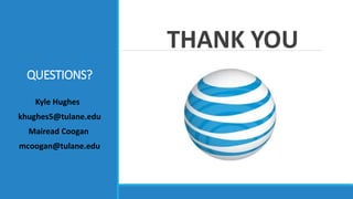 QUESTIONS?
THANK YOU
Kyle Hughes
khughes5@tulane.edu
Mairead Coogan
mcoogan@tulane.edu
 