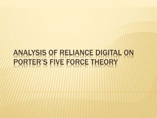 ANALYSIS OF RELIANCE DIGITAL ON
PORTER’S FIVE FORCE THEORY
 