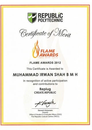 Certificate of Merit Award