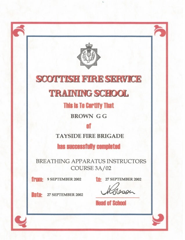 Fire service breathing apparatus instructor certificate