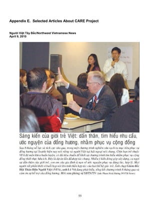 55
Appendix E. Selected Articles About CARE Project
Người Việt Tây Bắc/Northwest Vietnamese News
April 9, 2010
 