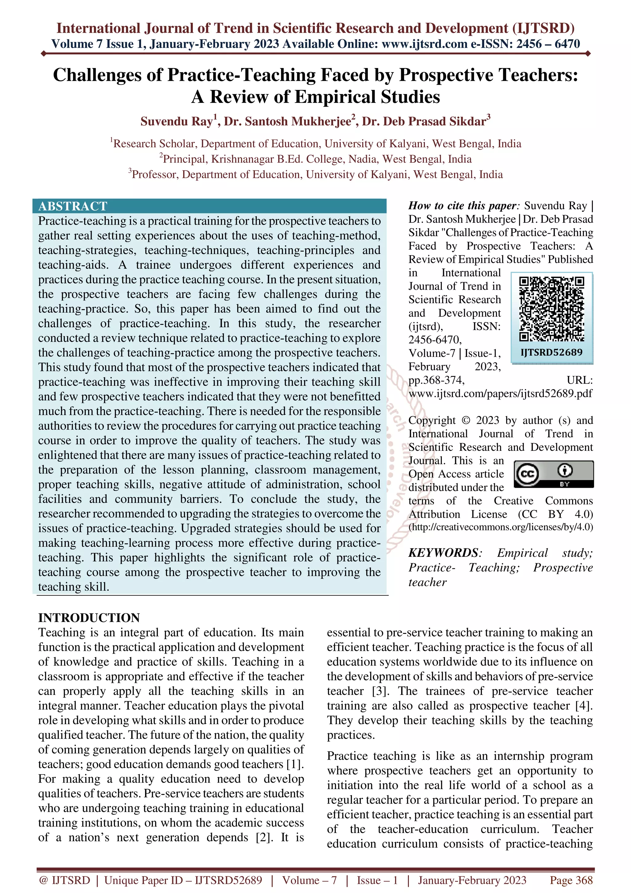 Challenges of Practice Teaching Faced by Prospective Teachers A Review ...