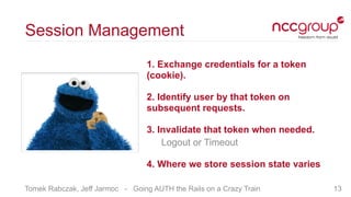 Tomek Rabczak, Jeff Jarmoc - Going AUTH the Rails on a Crazy Train
Session Management
1. Exchange credentials for a token
...