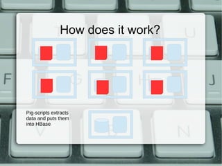 How does it work? 
Pig-scripts extracts 
data and puts them 
into HBase 
 