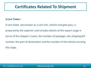 Phr_ali91@hotmail.com
Requirement to Export
1) NTN
National Tax Number Certificate, which is issued by the Income Tax
Department on filing of application form accompanied with one
attested copy of NIC.
Muhammad Ali 24
 