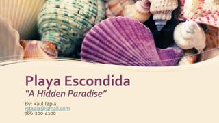 Playa Escondida
“A Hidden Paradise”
By: RaulTapia
rstapia@gmail.com
786-200-4100
 