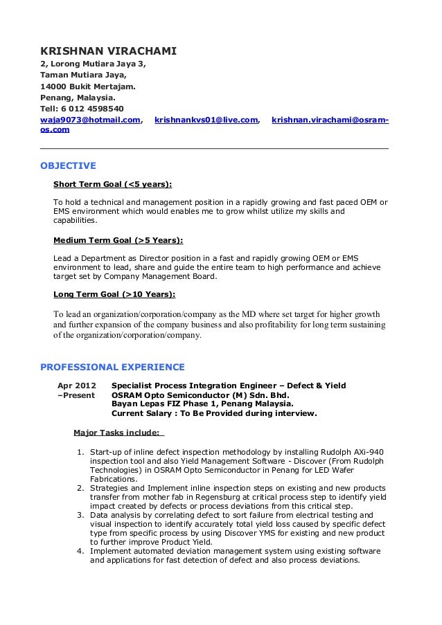 krishnan virachami 2 lorong mutiara jaya 3 taman mutiara jaya 14000 bukit mertajam - Process Integration Engineer Sample Resume krishnan virachami 2 lorong mutiara jaya 3 taman mutiara jaya 14000 bukit mertajam - Process Integration Engineer Sample Resume