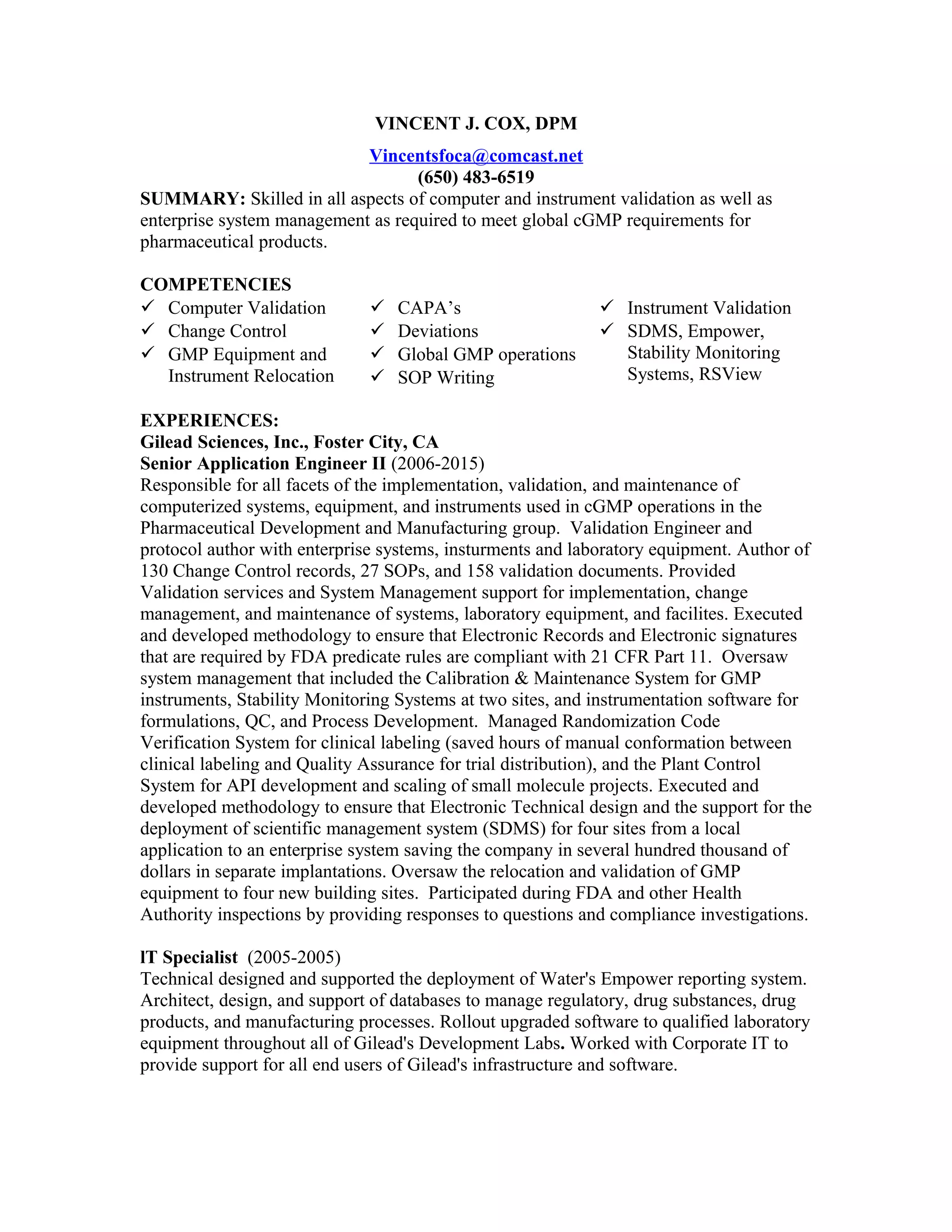 VINCENT J Cox Resume PDF - VINCENT J Cox Resume 1 2048 