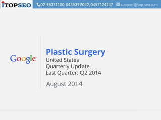 Google Confidential and Proprietary 1Google Confidential and Proprietary 1
Plastic Surgery
United States
Quarterly Update
Last Quarter: Q2 2014
August 2014
 