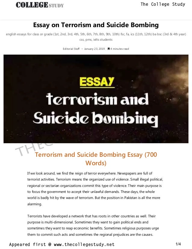 44 Essay On Terrorism And Suicide Bombing The College Study - 
